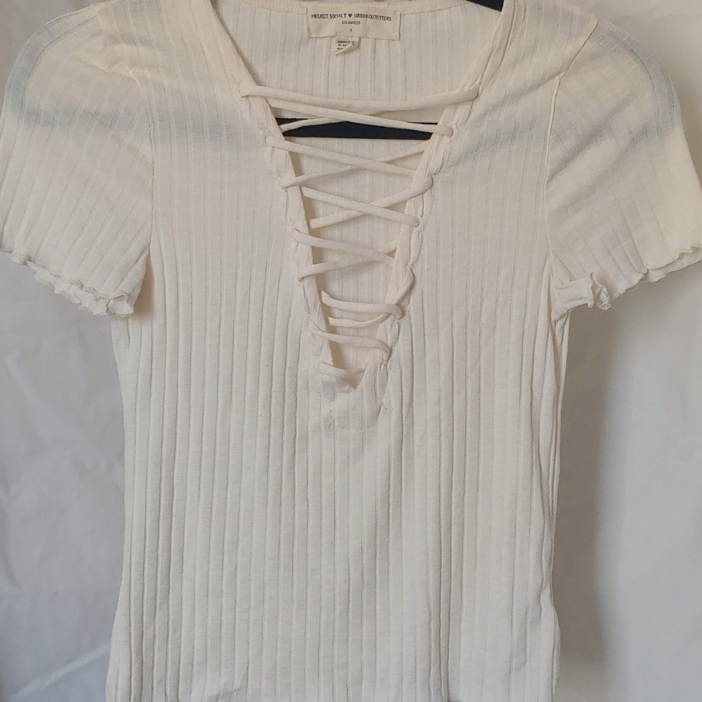 Deep V Lace Up Rib Knit